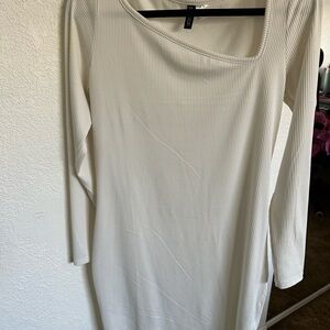 White Ribbed Long Sleeve Dress